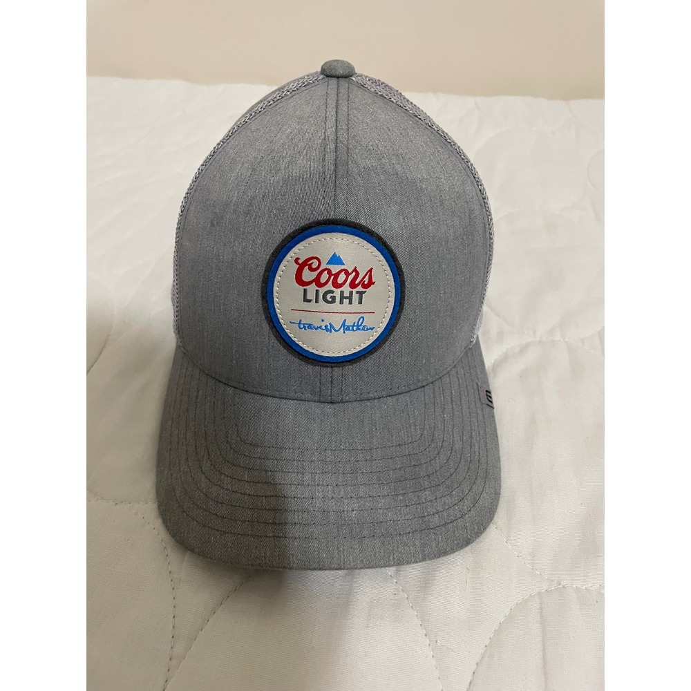TravisMathew Coors Light Hat Mens Grey Snapback Trucker Flexfit 110 Golf Cap